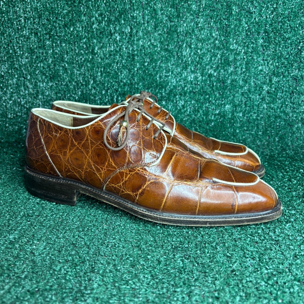 Mauri City Slicker Genuine Alligator Exotic Skin Dress Shoes Brown Mens Sz 9.5 M